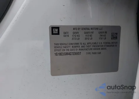 2016 Chevrolet Cruze Ls Auto из США, поврежденный, VIN 1G1BC5SM4G7236657